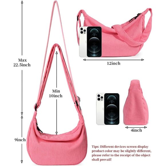Women Corduroy Pink Imported Polyester Crossbody Lightweight Crescent Sling Bag - Picture 3 of 6
